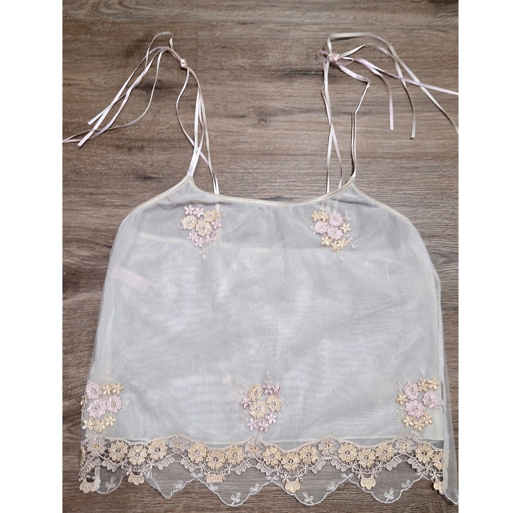 Victoria's Secret size XS mesh lace Tank Cami Top Tie shoulder Y2K Crop